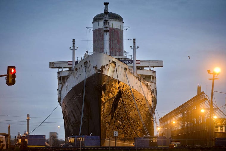 The SS United States has been docked at Pier 82 on South Columbus Boulevard, across the street from an Ikea store, since 1996.