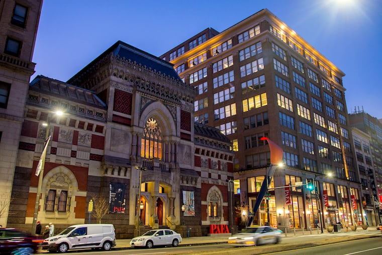 The Pennsylvania Academy of the Fine Arts, on the left, on North Broad Street. Students in the master's in fine arts programs there graduate with highest debt-to-earnings ratio in the region.
