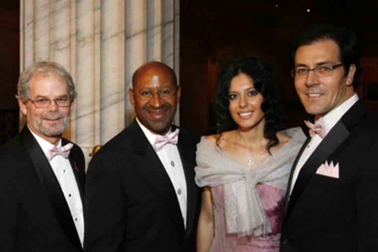 Guests at the Pink Tie Ball (from left) CEO of Jefferson Thomas J. Lewis, Mayor Nutter, Nataliia Pestell and her husband, Dr. Richard Pestell, Director of Jefferson's Kimmel Cancer Center. (MICHAEL S. WIRTZ / Staff Photographer)