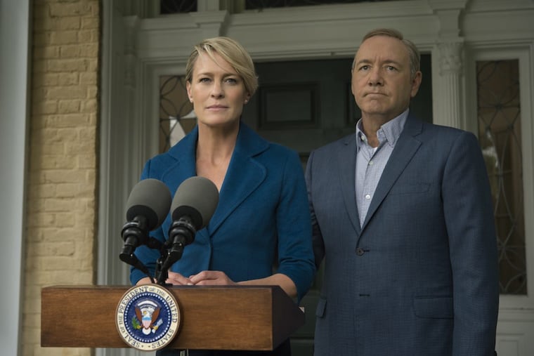 Robin Wright (left) and Kevin Spacey star as Claire and Frank Underwood in Netflix’s “House of Cards”