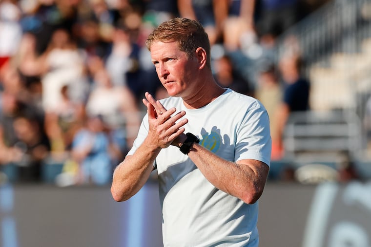 Union head coach Jim Curtin claps before his team played New York City FC on June 26 at Subaru Park.