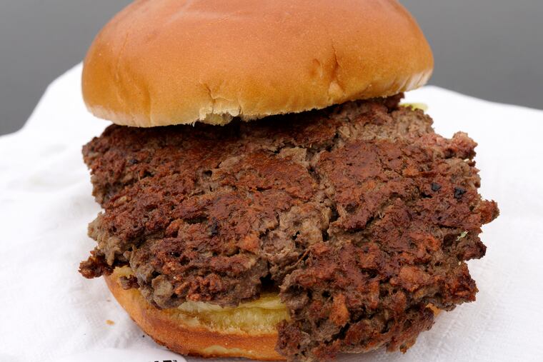 This Friday, Jan. 11, 2019, photo shows the "Impossible Burger," a plant-based burger made from wheat protein, coconut oil, potato protein, and other ingredients, in Bellevue, Neb. Released on Wednesday, Jan. 16, 2019, a report from a panel of nutrition, agriculture and environmental experts recommends a plant-based diet, based on previously published studies that have linked red meat to increased risk of health problems.