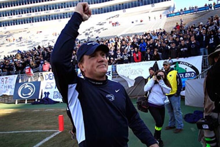 Interim coach Tom Bradley greets fans before Penn State's game against Nebraska. (David Swanson/Staff Photographer)