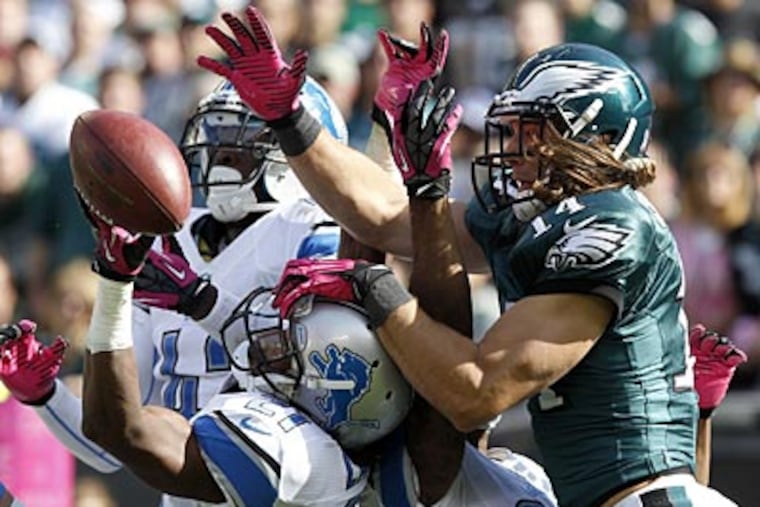 Eagles receiver Riley Cooper fails to come up with a reception in the second quarter against the Lions. (Yong Kim/Staff Photographer)