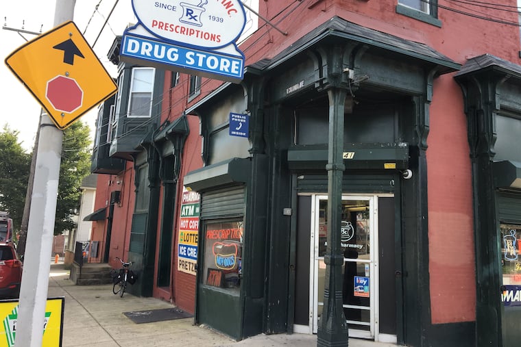 M.D. Pharmacy at Cecil B. Moore and Franklin Street in North Philadelphia survives as an independent pharmacy by also selling lottery tickets, hot dogs, cookies, ice cream, CBD oil, and stamps.