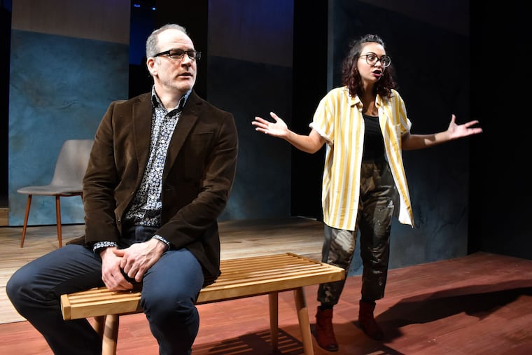 SETTLEMENTS at InterAct Theatre Company, with (from left) Steven Rishard, and Becca Khalil.