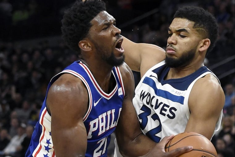 Philadelphia 76ers centerJoel Embiid recorded 28 points, 12 rebounds, eight assists and one block against Karl-Anthony Towns Minnesota Timberwolves.