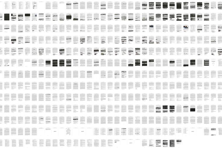 The Mueller Report's 488 pages are seen in this compilation of images on Thursday, April 18, 2019.