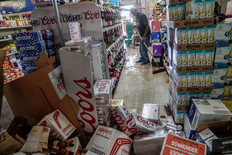 Clean up continues at Eastridge Market hours after a 6.4 magnitude earthquake rattled the Ridgecrest, Calif., area on Thursday, July 4, 2019.