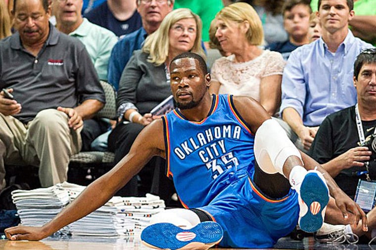 Thunder forward Kevin Durant. will miss time with a broken foot (Jerome Miron/USA TODAY Sports)