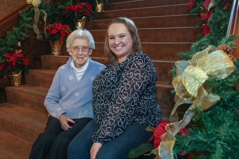 Sr. Jane Roach SHCJ with student Sabrina Heggan. The national initiative has matched nearly 200 nuns at Catholic Universities with a student at each school in an effort to demystify religious life – the vows of poverty, celibacy and obedience, the experience of living in community, and the desire to belong totally to God. Locally, students and Sisters at Rosemont CollegeThursday, December 8, 2016. STEVEN M. FALK / Staff Photographer
