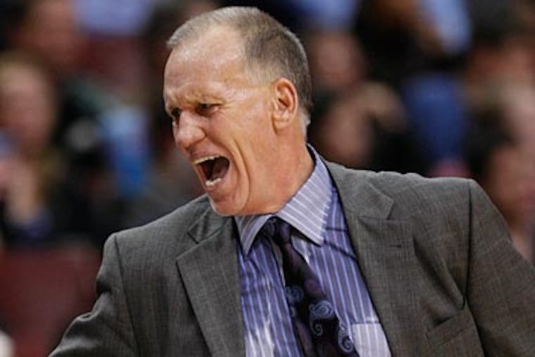 Sixers coach Doug Collins reacts to a turnover late in the fourth quarter against Memphis. (Ron Cortes/Staff Photographer)