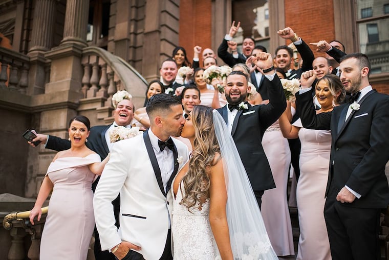 Courtney Morris and Niko Papatsiaras
With the bridal party on the steps of The Union League