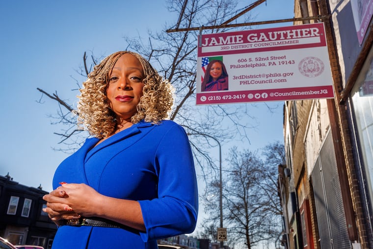 City Councilmember Jamie Gauthier in her neighborhood office along S. 52nd Street and Cedar Avenue in Philadelphia on Monday, Dec. 22, 2025.