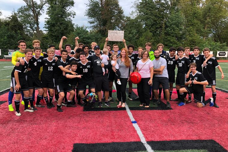 Haddonfield boys' soccer head coach Ryan Nixon won his 100th career game with a 2-1 win over Rancocas Valley.