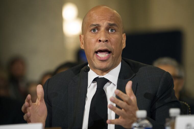 Sen. Cory Booker, D-N.J., testifies on Capitol Hill in Washington, Wednesday, Jan. 11, 2017 (AP Photo/Cliff Owen)