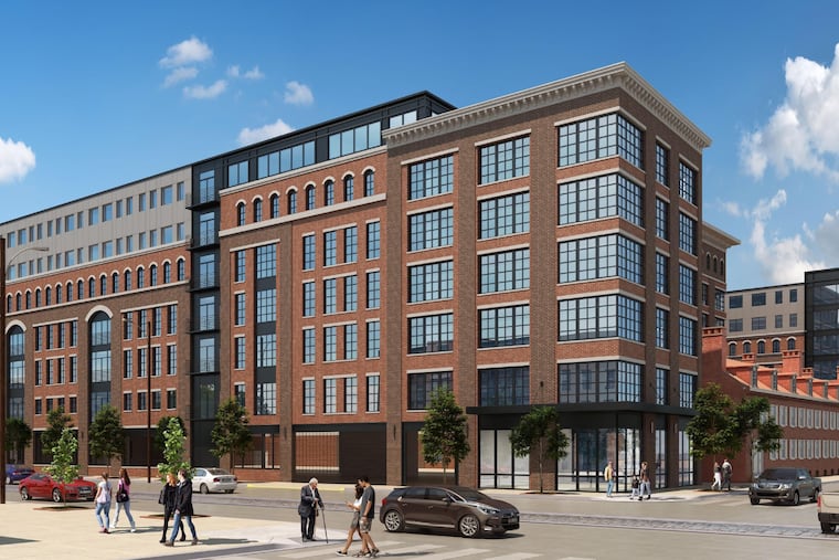Artist's rendering of apartment complex planned at 700 N. Delaware Ave., as seen looking northeast at corner of Front Street and Fairmount Avenue.