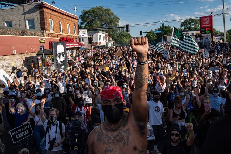 Thousands of protesters assembled at the site of a memorial for George Floyd on June 5, 2020, in Minneapolis.