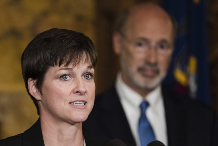 Pictured above is Teresa Miller, secretary of Pennsylvania's Department of Human Services, along with Gov. Wolf. Miller was at a press conference in the Capitol on May 29, 2019 to announce the creation of a suicide prevention task force.