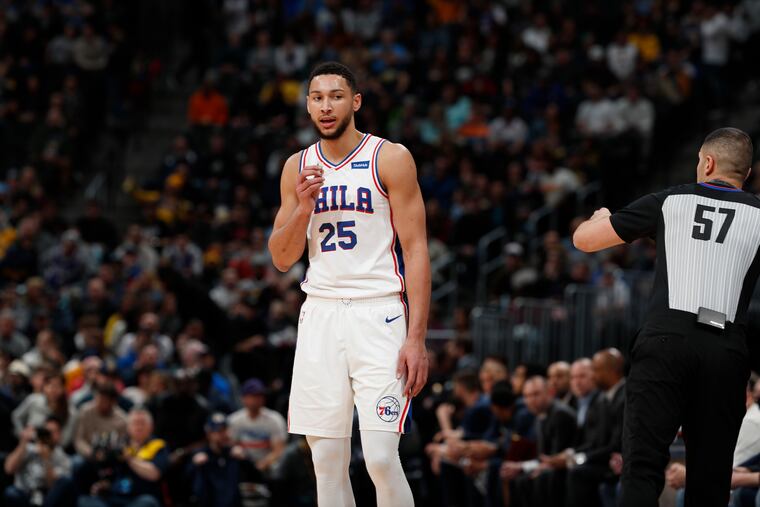 Philadelphia 76ers guard Ben Simmons (25) in the first half of an NBA basketball game Saturday, Jan. 26, 2019, in Denver. (AP Photo/David Zalubowski)