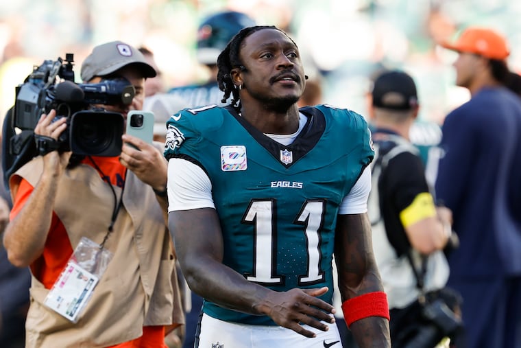 A hamstring injury will keep Eagles wide receiver A.J. Brown out against the Giants on Sunday.