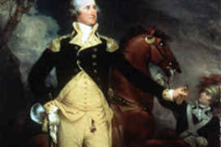 Washington kept fires burning in the American camp so his troops could slip away in the darkness and seize British military stores left in Princeton. At left, he is depicted in a painting by John R. Trumbull.