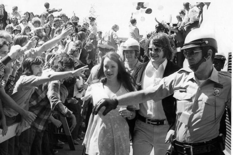 Bill Barber (second from right) arriving at the Spectrum during the Flyers’ 1974 Stanley Cup championship parade.