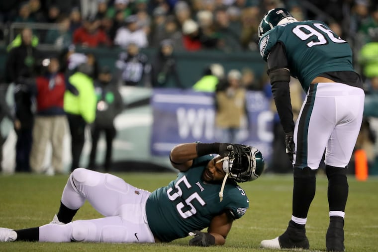 Eagles defensive end Brandon Graham injured during second quarter of the game on Sunday, January 05, 2020 at Lincoln Financial Field in Philadelphia. He returns to the game during the second quarter.