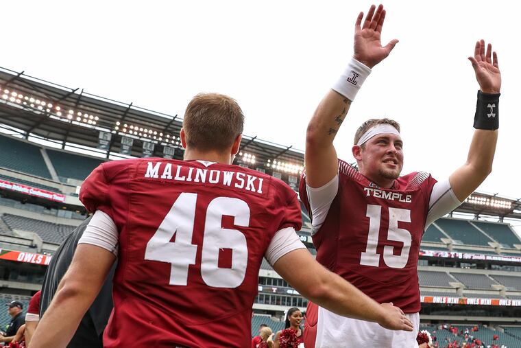 Temple quarterback Anthony Russo acknowledged the fans after his team defeated No. 21 Maryland, 20-17, on Saturday.