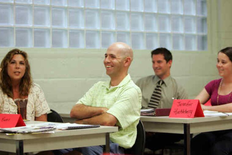 At the New Pathways to Teaching alternative teacher certification programat Burlington County College are (from left) Bernadette Katrisiosis, Aaron Bracy, Aaron Fiordimondo, and Jennifer Huckleberry.
