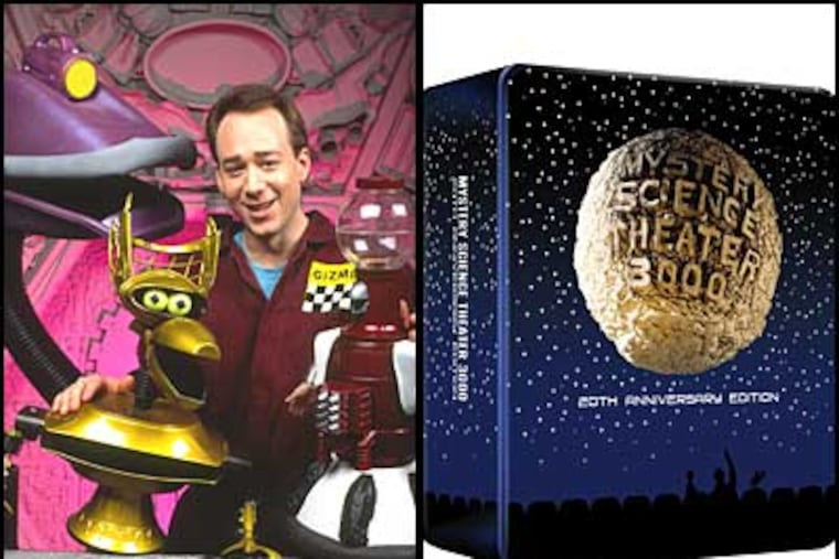 Mystery Science Theater 3000, one of wildest and wittiest programs the medium has ever produced, is celebrating its 20th anniversary with a deluxe DVD box set. At left, Joel Hodgson with robots Crow and Tom Servo.
