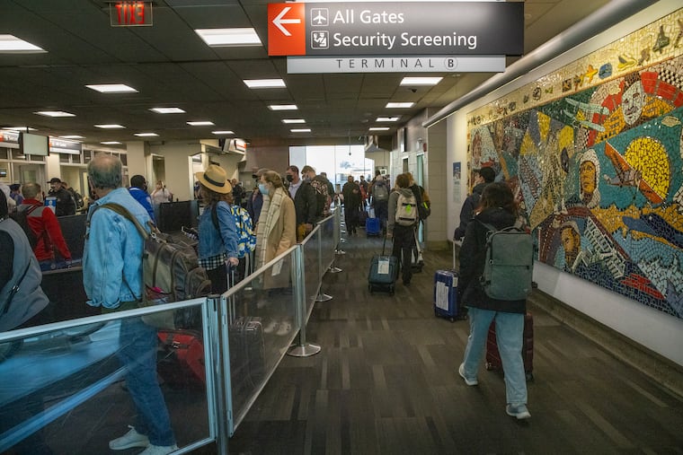 File photo of the TSA entrance at Terminal B, Philadelphia International Airport on Nov. 24, 2021.