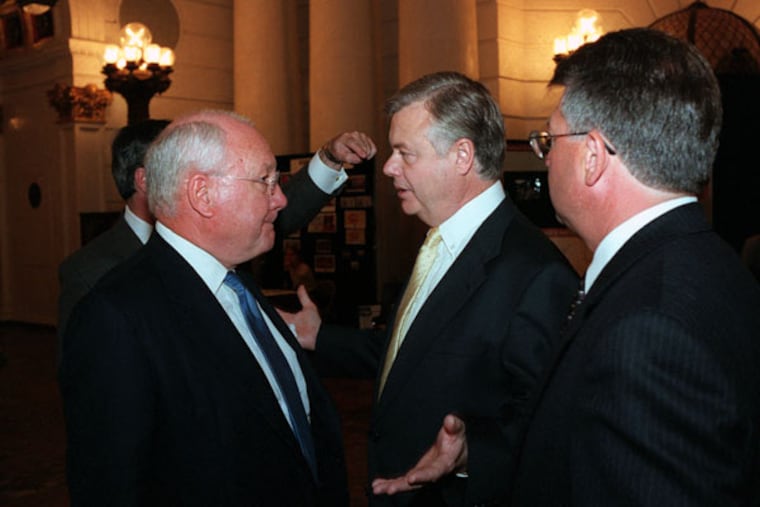 Stephen Wojdak (left) was a former ally of Vincent J. Fumo (center), who recalled him fondly despite a later falling-out. (File photo)