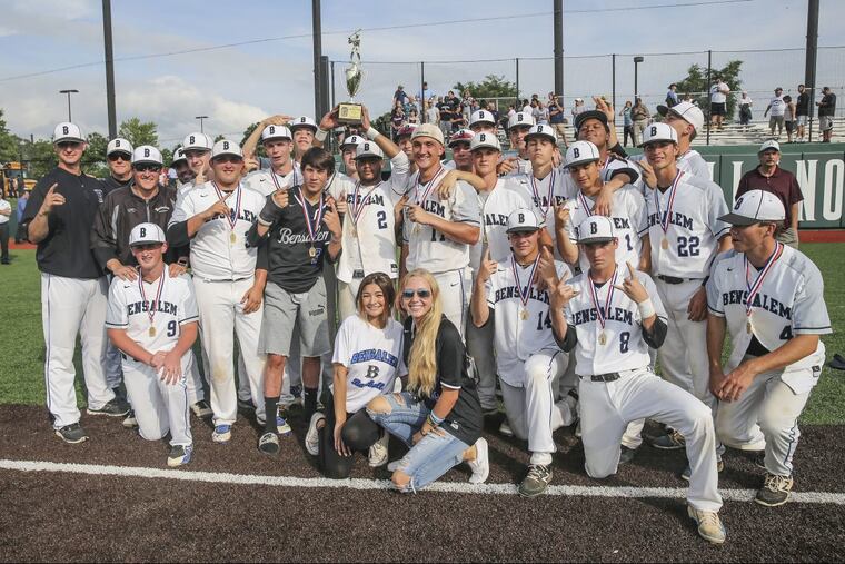Bensalem celebrates beating Council Rock North, 7-5, for the PIAA District 1 Class 6A championship.