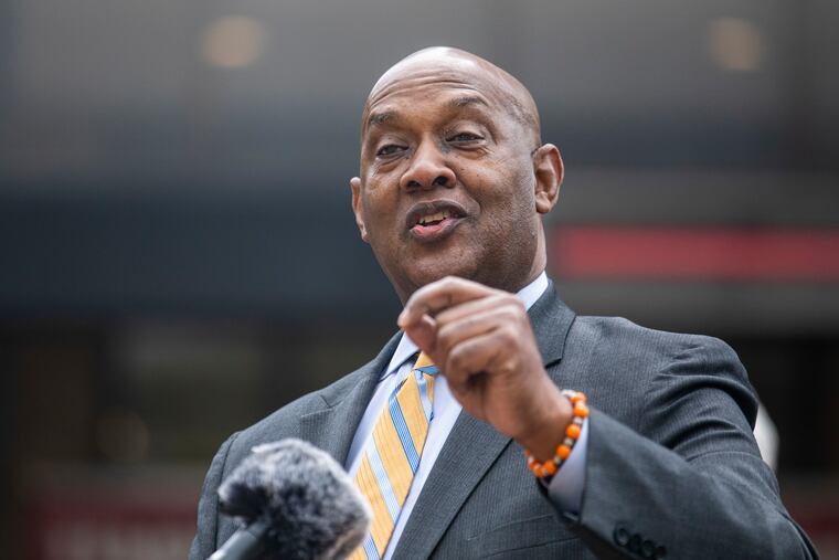 U.S. Rep Dwight Evans, shown speaking during a press conference on April 21.