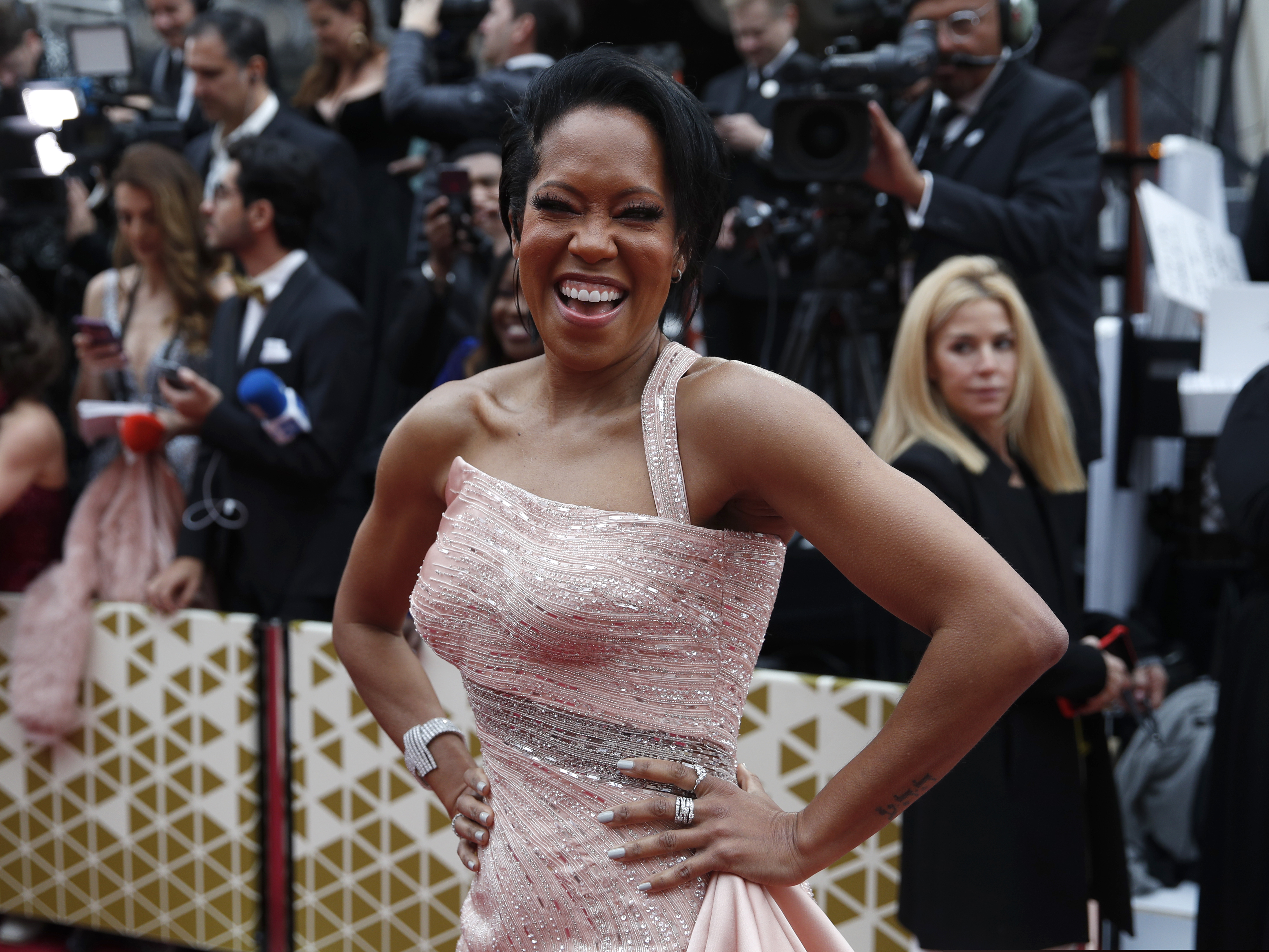 Regina King arrives at the Oscars on Sunday, Feb. 9, 2020, at the Dolby Theatre in Los Angeles. (AP Photo/John Locher)