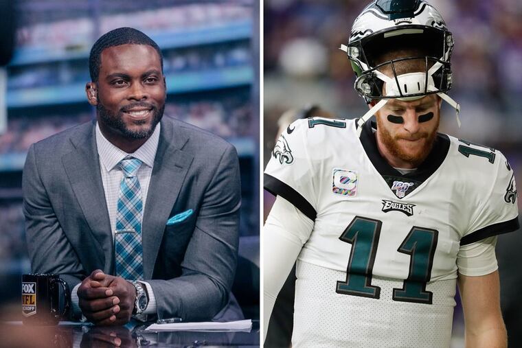 Former Eagles quarterback Michael Vick (left) predicted that current Eagles quarterback Carson Wentz (right) will ultimately fail in Philadelphia.