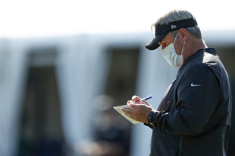 Eagles head coach Doug Pederson stands alone at practice last month.