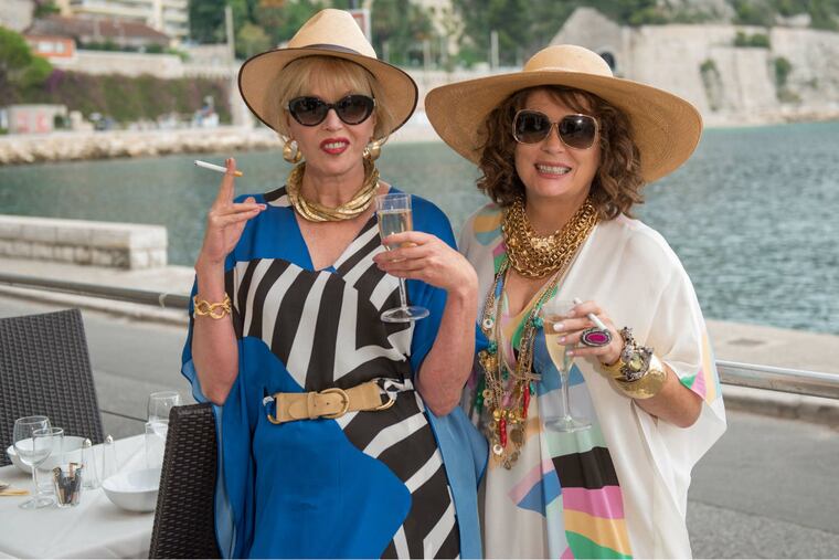 Joanna Lumley (left) as Patsy and Jennifer Saundersas Edina star in "Absolutely Fabulous: The Movie" - from the BBC show that started in 1992.