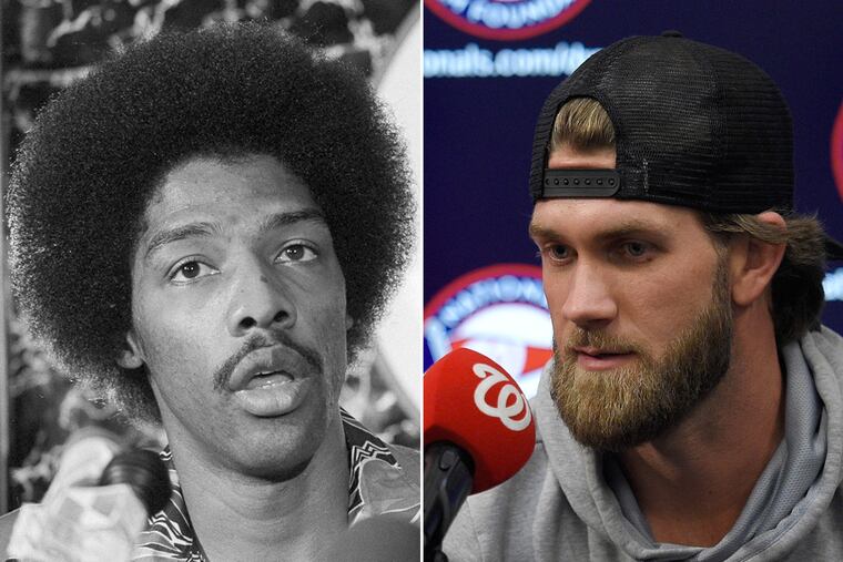 Julius Erving (left) and Bryce Harper.