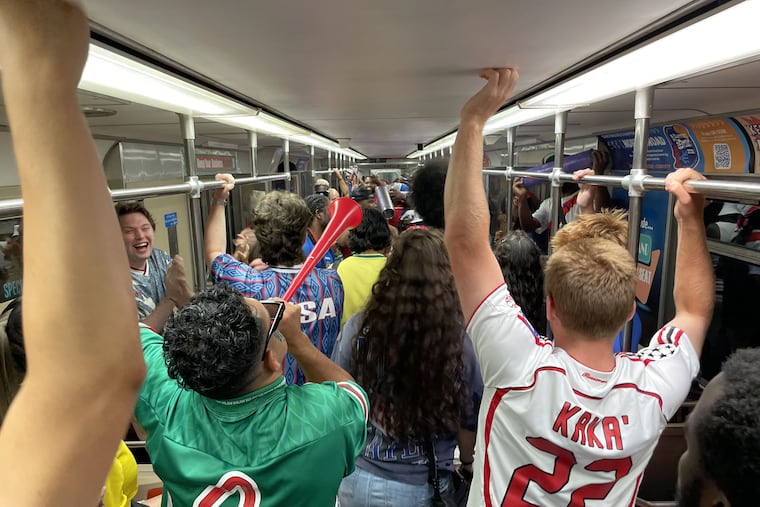 Fans pack the Broad Street Line ahead of the World Cup game between Brazil and Haiti on June 19.