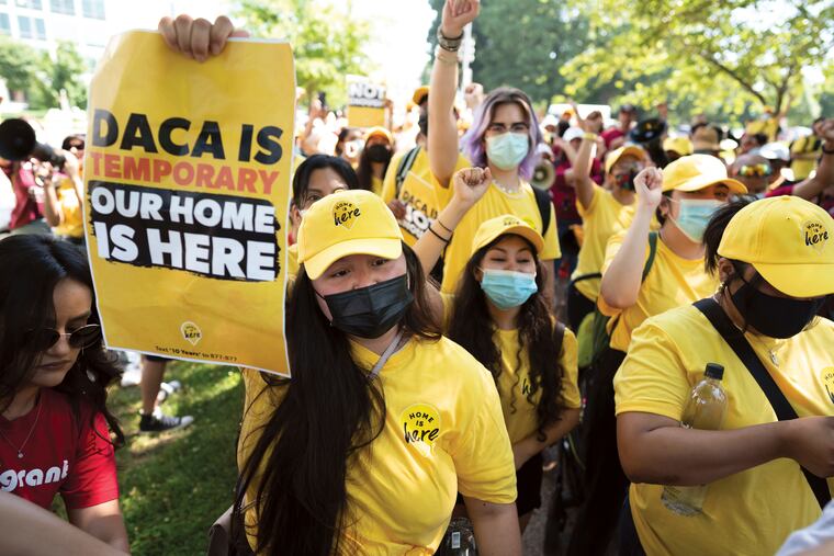 Susana Lujano (second from left), who originally came to the U.S. from Mexico and now lives in Houston, joined other activists as they rallied in front of the U.S. Capitol in June to support the Deferred Action for Childhood Arrivals program, also known as DACA.
