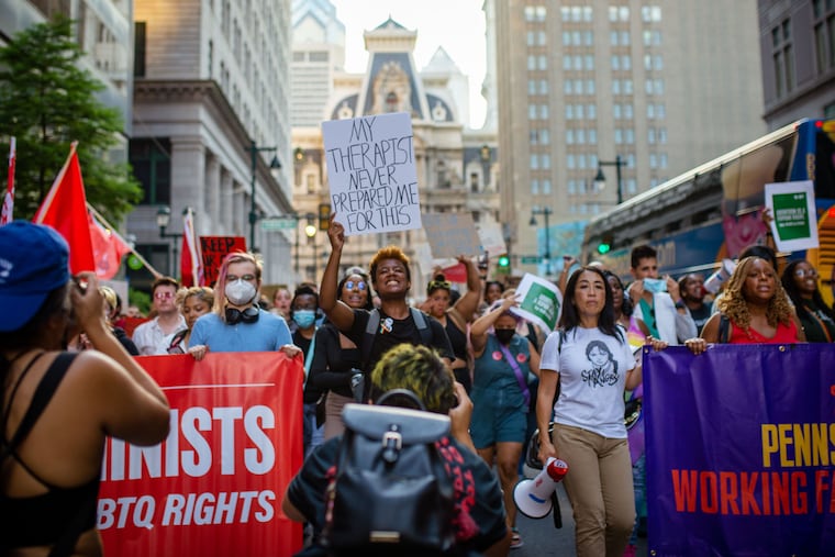 Taken at Abortion Rights Protest in front of Philadelphia City on June 24, 2022. Protesters marching down Market Street.