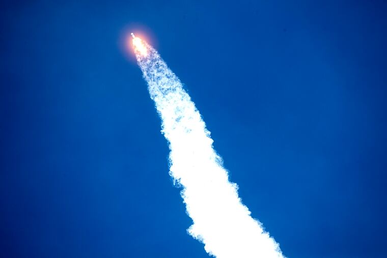The SpaceX Falcon 9 rocket takes flight.