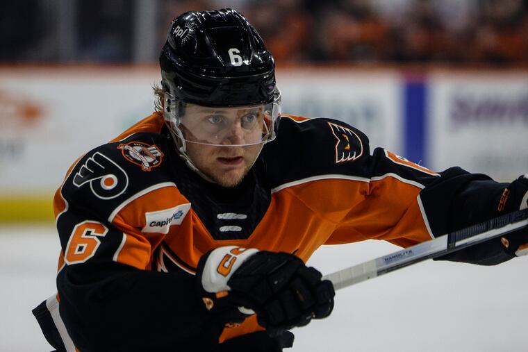Defenseman Emil Andrae playing for the Phantoms in May. He spent four games with the Flyers last season.