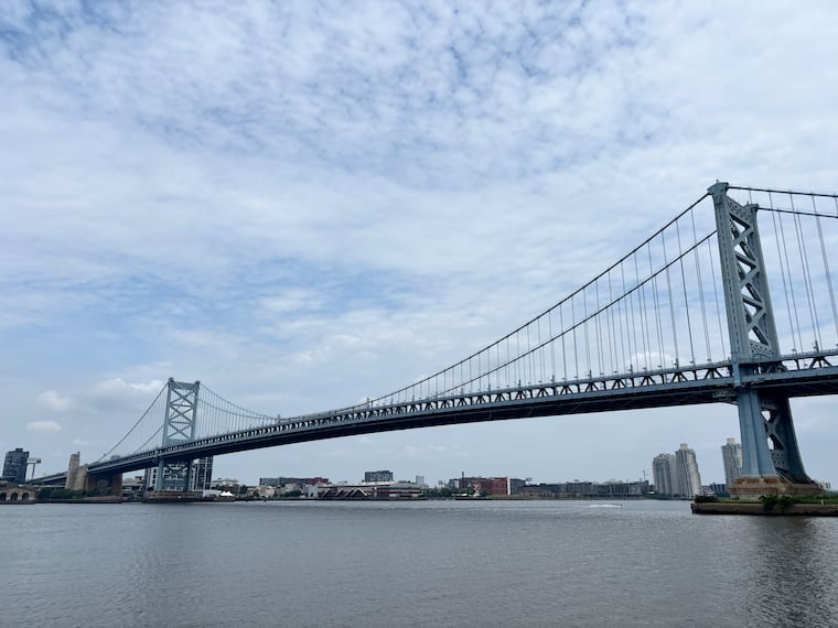 A view of the Ben Franklin Bridge from the Camden waterfront.