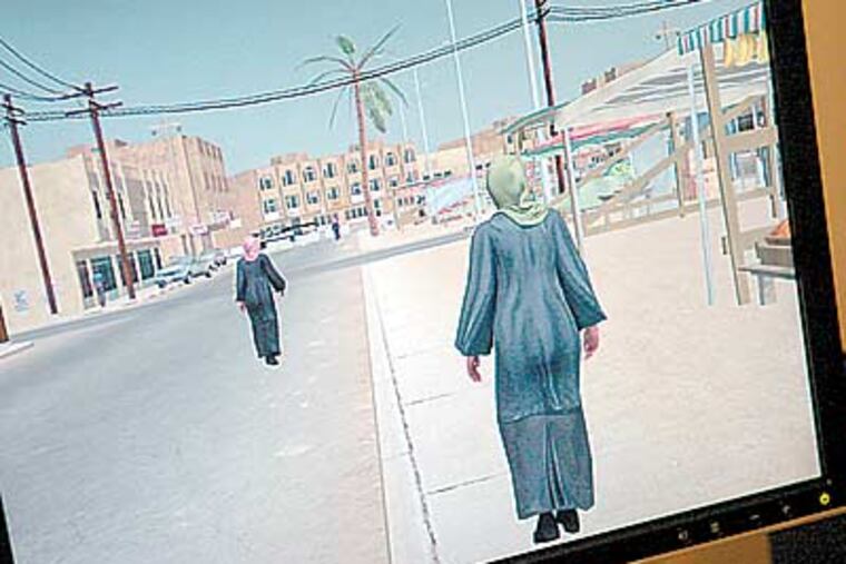 A three-dimensional software program called "Virtual Iraq," re-creates sights, sounds and smells. The software is in use at Walter Reed Army Medical Center to treat cases of post-traumatic stress syndrome. (Glenn Fawcett / Baltimore Sun)