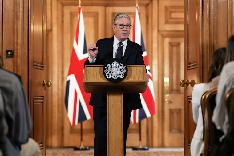 Britain's Prime Minister Keir Starmer announces government action to protect children online, at Downing Street in central London, Monday, June 15, 2026.