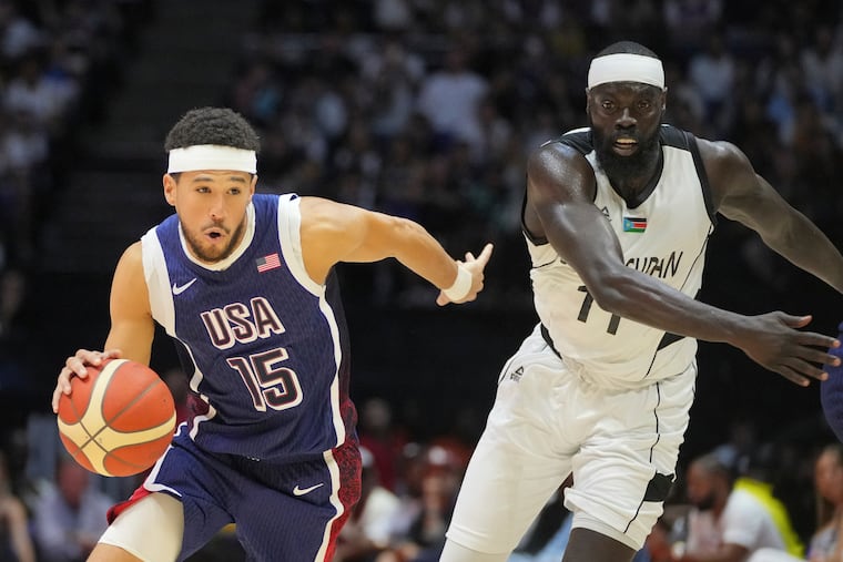 Marial Shayok (right) and South Sudan will face Team USA on Wednesday. Shayok spent a season in the Sixers organization.