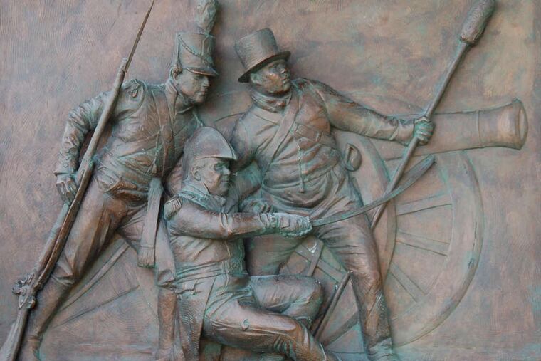 A new monument to the War of 1812's Battle of Bladensburg depicts the wounded Commodore Joshua Barney being assisted by a Marine and former slave Charles Ball (right) during the fighting.